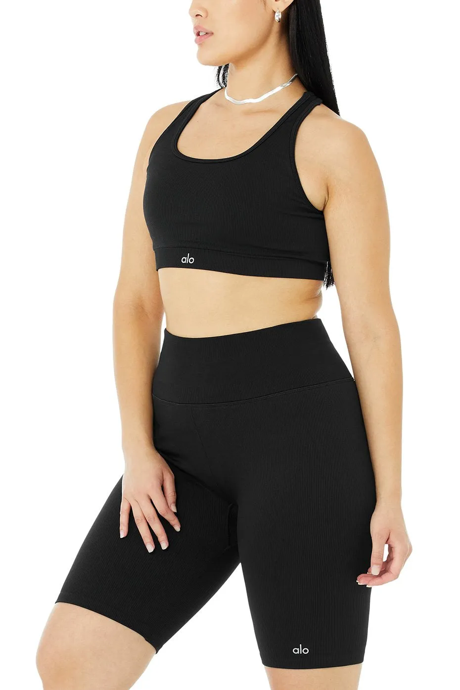 7" Seamless High-Waist Ribbed Biker Short - Black