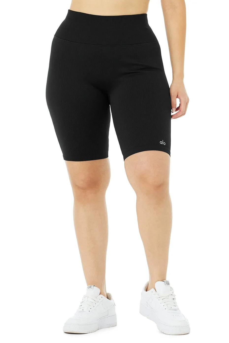 7" Seamless High-Waist Ribbed Biker Short - Black