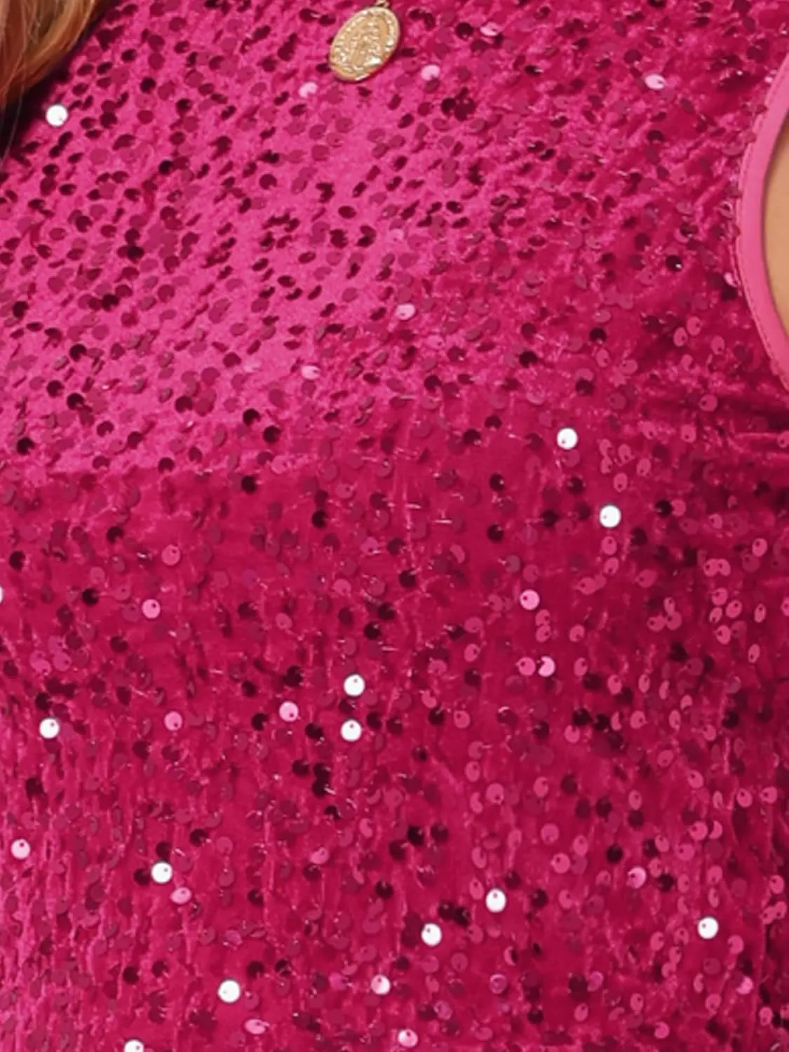 Allegra K Sequin Tops for Women's Sparkle Glitter Sleeveless Club Party Nightout Crop Tank Top
