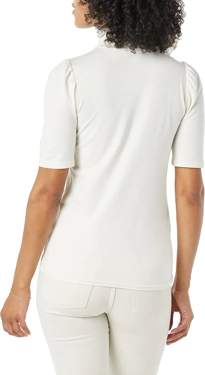 Amazon Essentials Women's Cotton Modal Draped Puff Sleeve Turtleneck