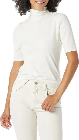 Amazon Essentials Women's Cotton Modal Draped Puff Sleeve Turtleneck
