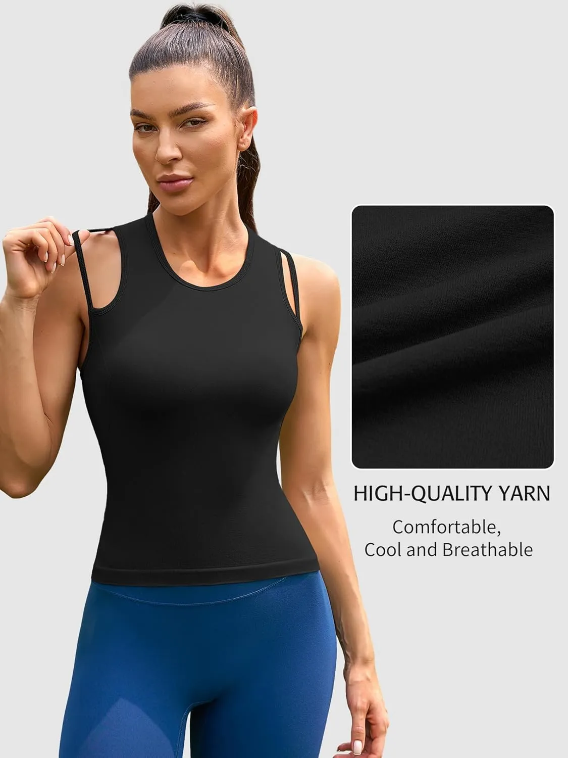 ATTRACO Cropped Workout Tops for Women Tight Side Ruched Tank Tops Built in Bra Athletic Yoga Gym Top