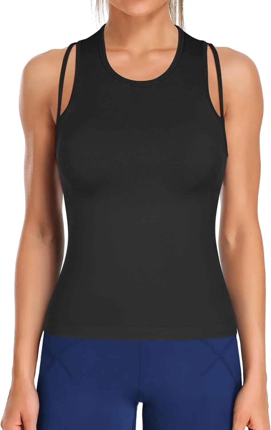 ATTRACO Cropped Workout Tops for Women Tight Side Ruched Tank Tops Built in Bra Athletic Yoga Gym Top
