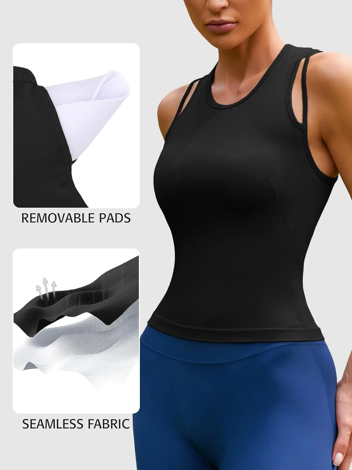 ATTRACO Cropped Workout Tops for Women Tight Side Ruched Tank Tops Built in Bra Athletic Yoga Gym Top