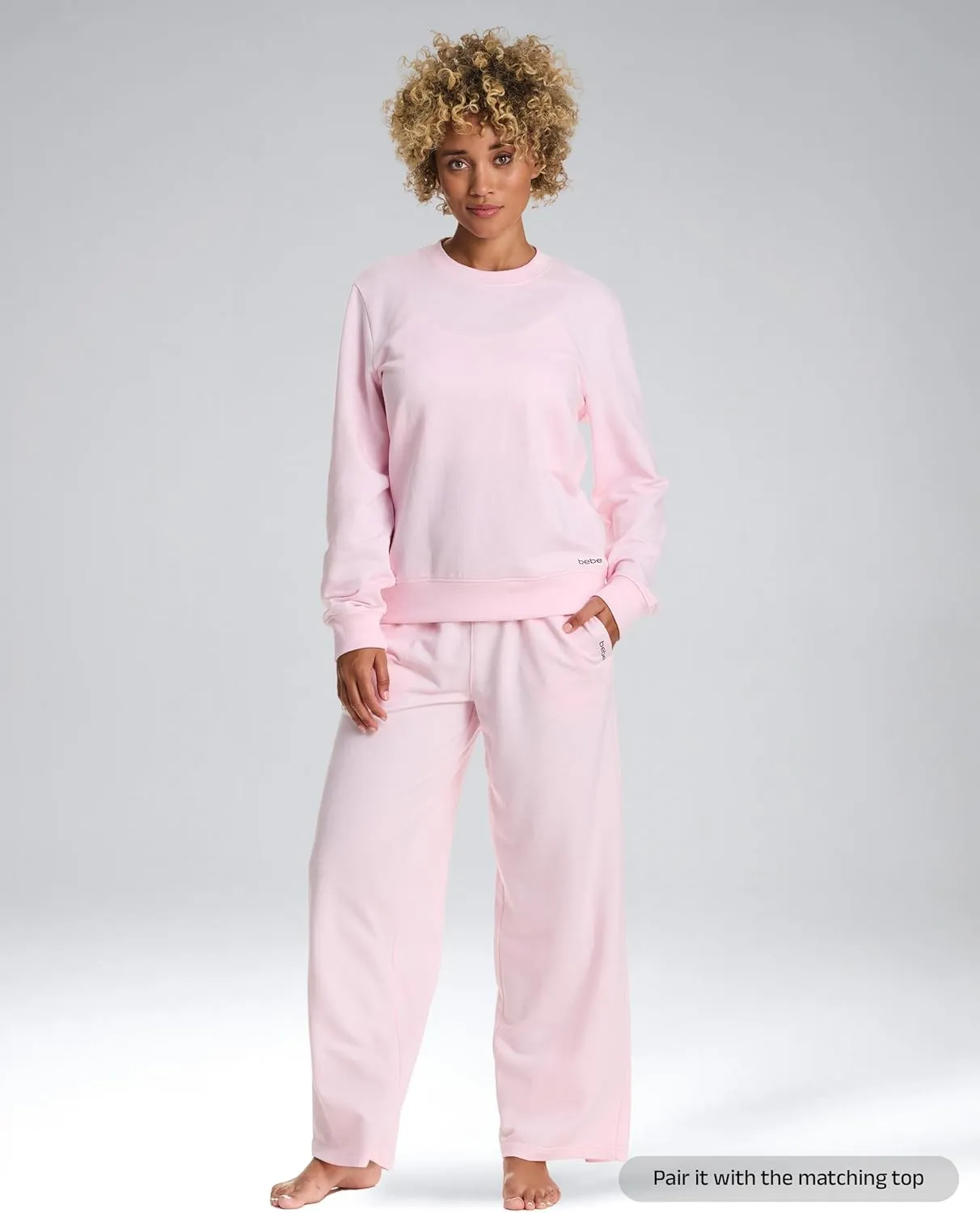 bebe Jogger or Wide Leg Sweatpants for Women, French Terry Baggy Sweatpants with Pockets, Womens Sweats