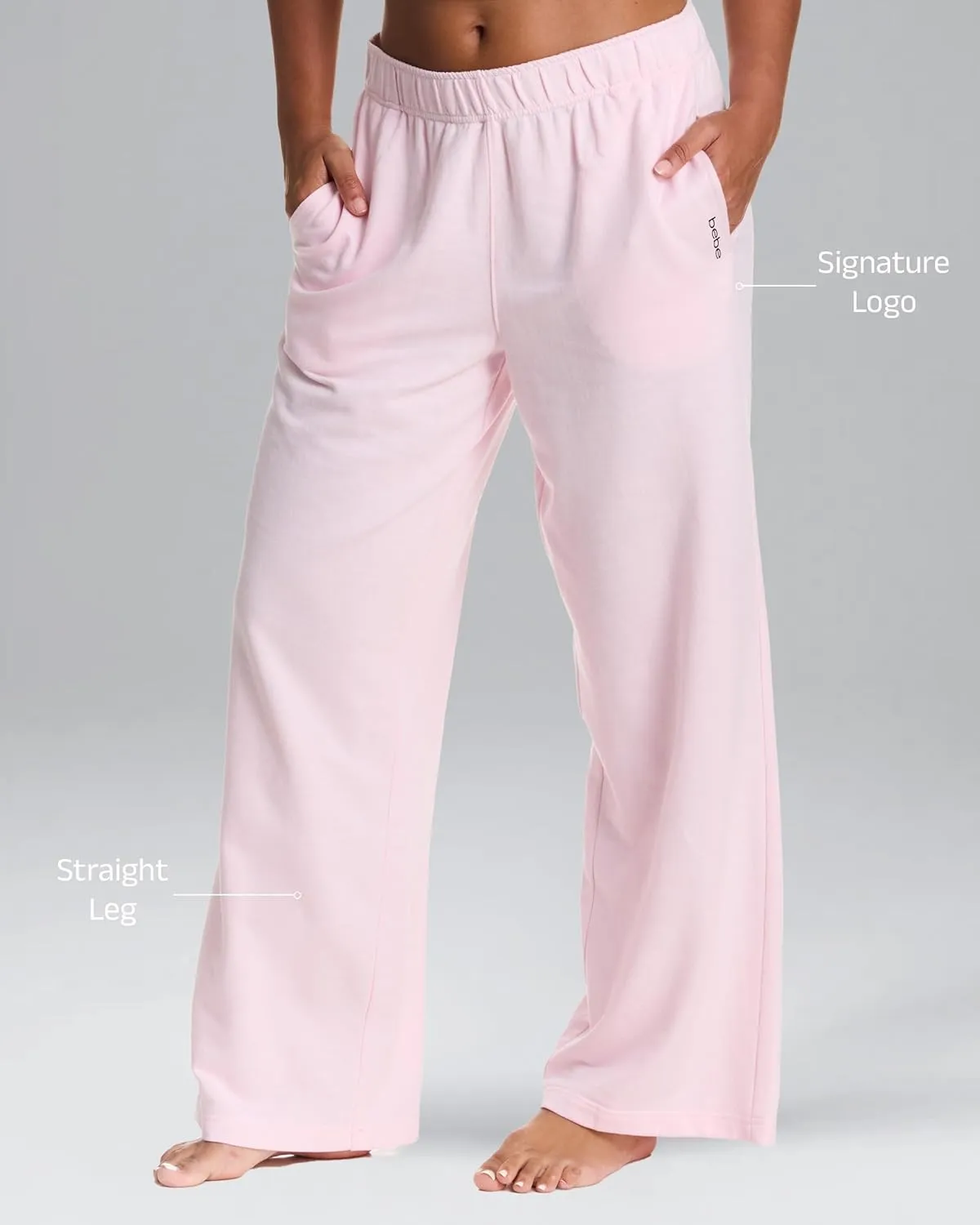 bebe Jogger or Wide Leg Sweatpants for Women, French Terry Baggy Sweatpants with Pockets, Womens Sweats