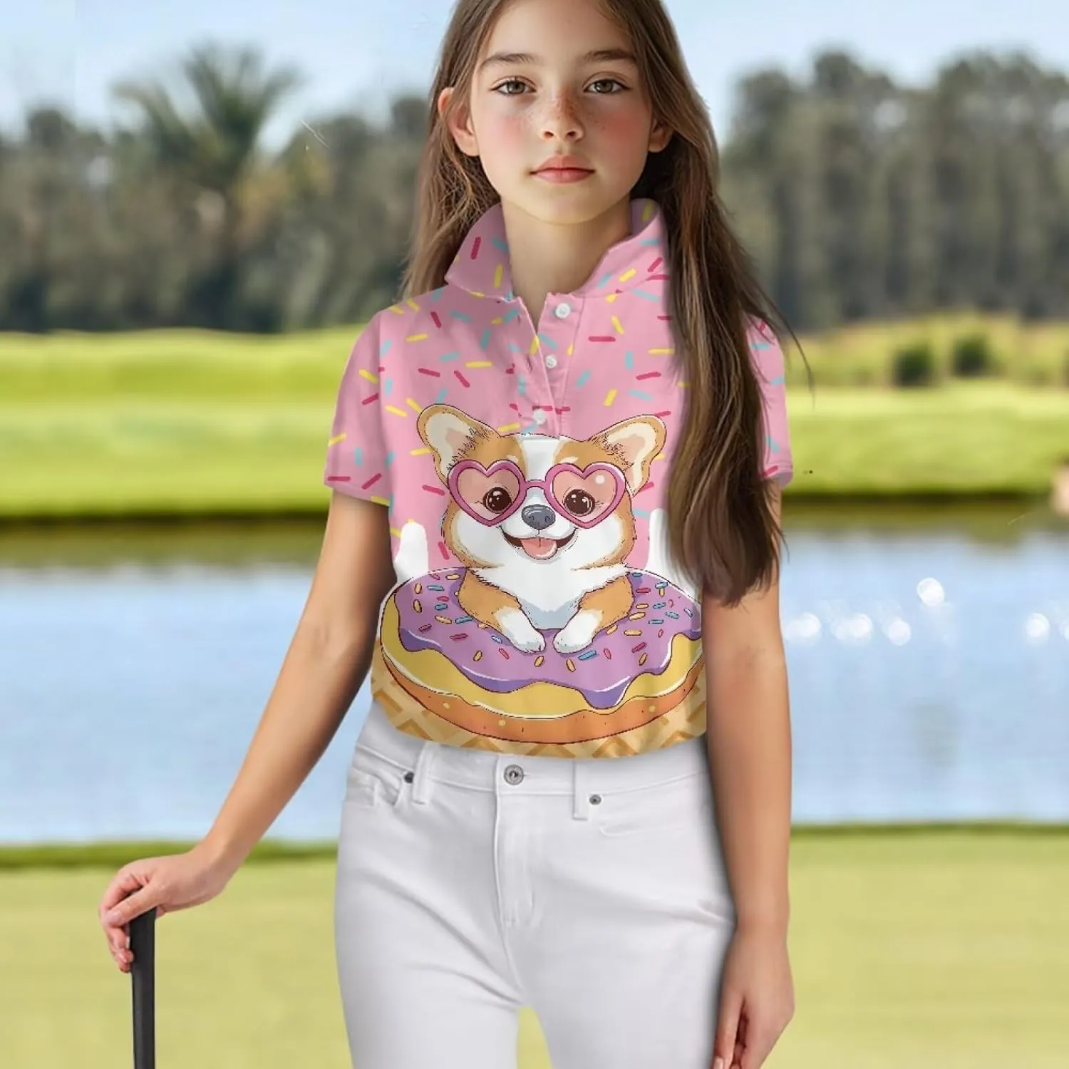 Children's Golf Polo Shirts for School Uniform Short-Sleeve Peter Pan Collar Shirts Daily Wear at Home