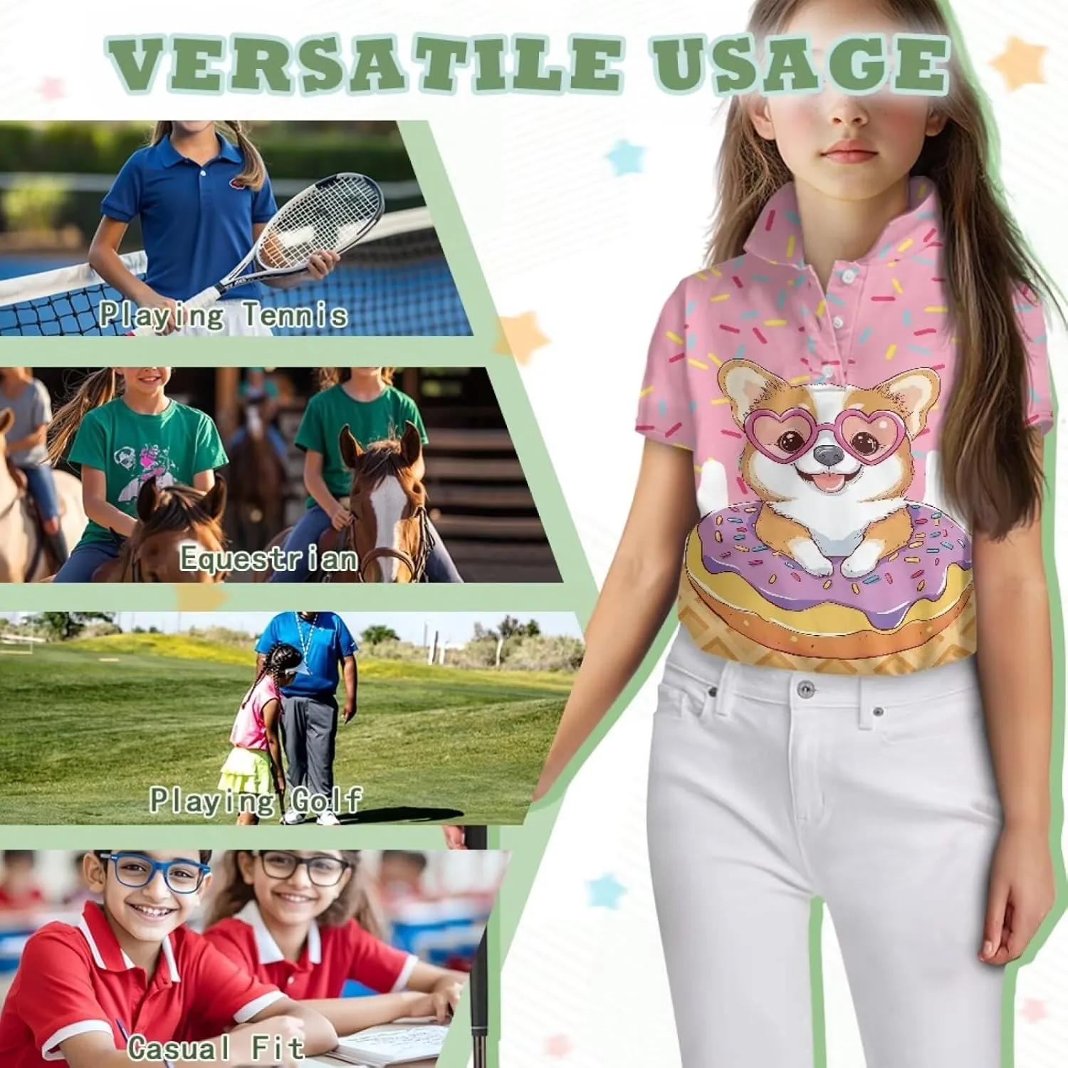 Children's Golf Polo Shirts for School Uniform Short-Sleeve Peter Pan Collar Shirts Daily Wear at Home