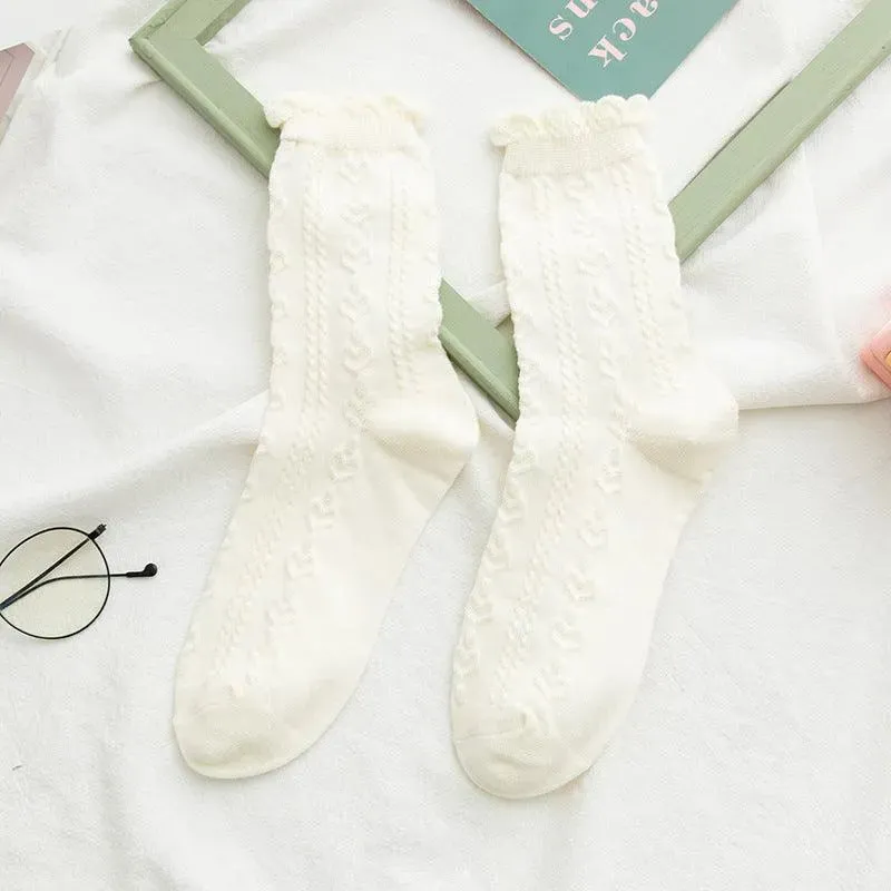 Cotton Crew Socks | Ruffle Socks with Lace | Cute Lolita Socks