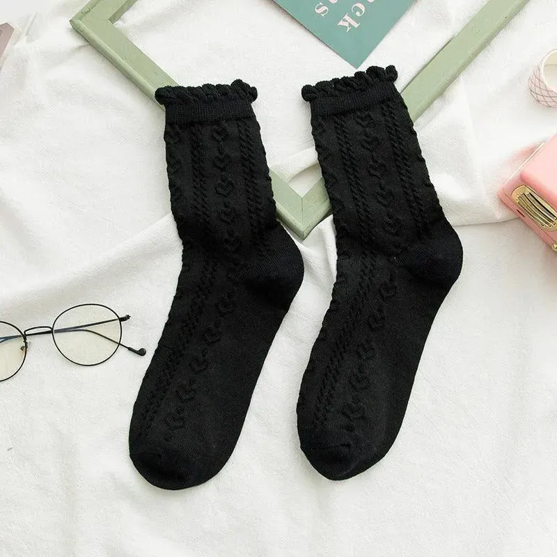 Cotton Crew Socks | Ruffle Socks with Lace | Cute Lolita Socks