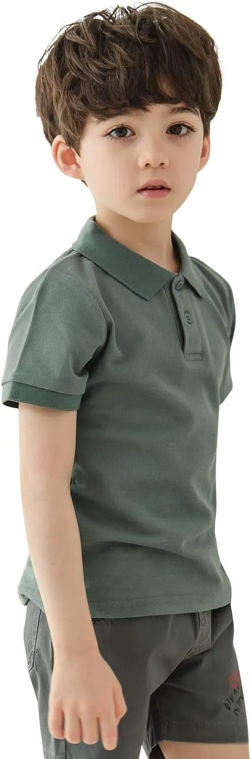 CUNYI Boys' Cotton Pique Polo Shirts Uniform Short Sleeve Tops