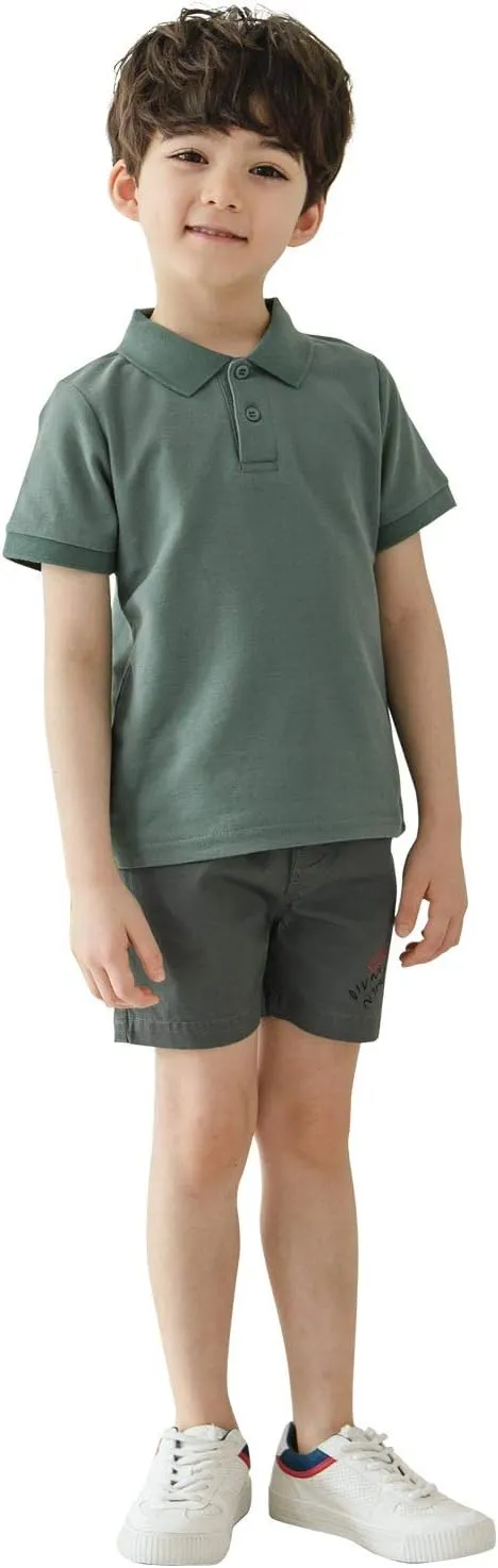 CUNYI Boys' Cotton Pique Polo Shirts Uniform Short Sleeve Tops