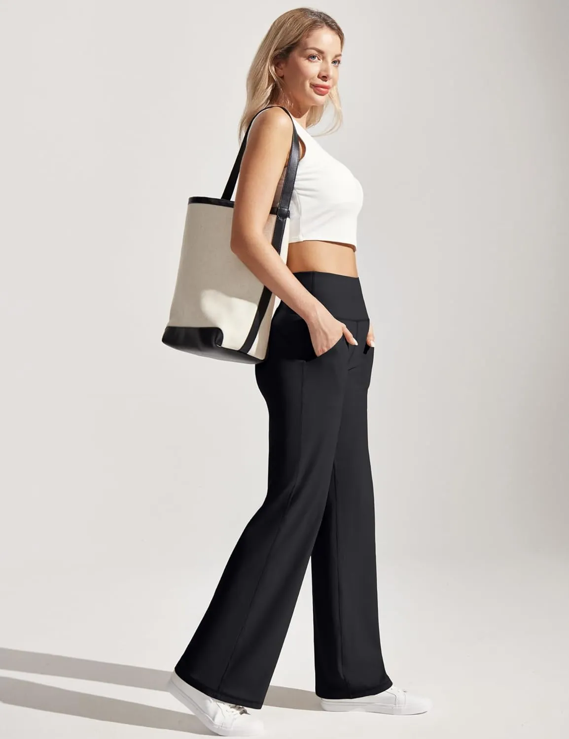 Ewedoos Wide Leg Yoga Pants for Women with Pockets Stretchy Work Dress Pants High Waisted Sweatpants Casual