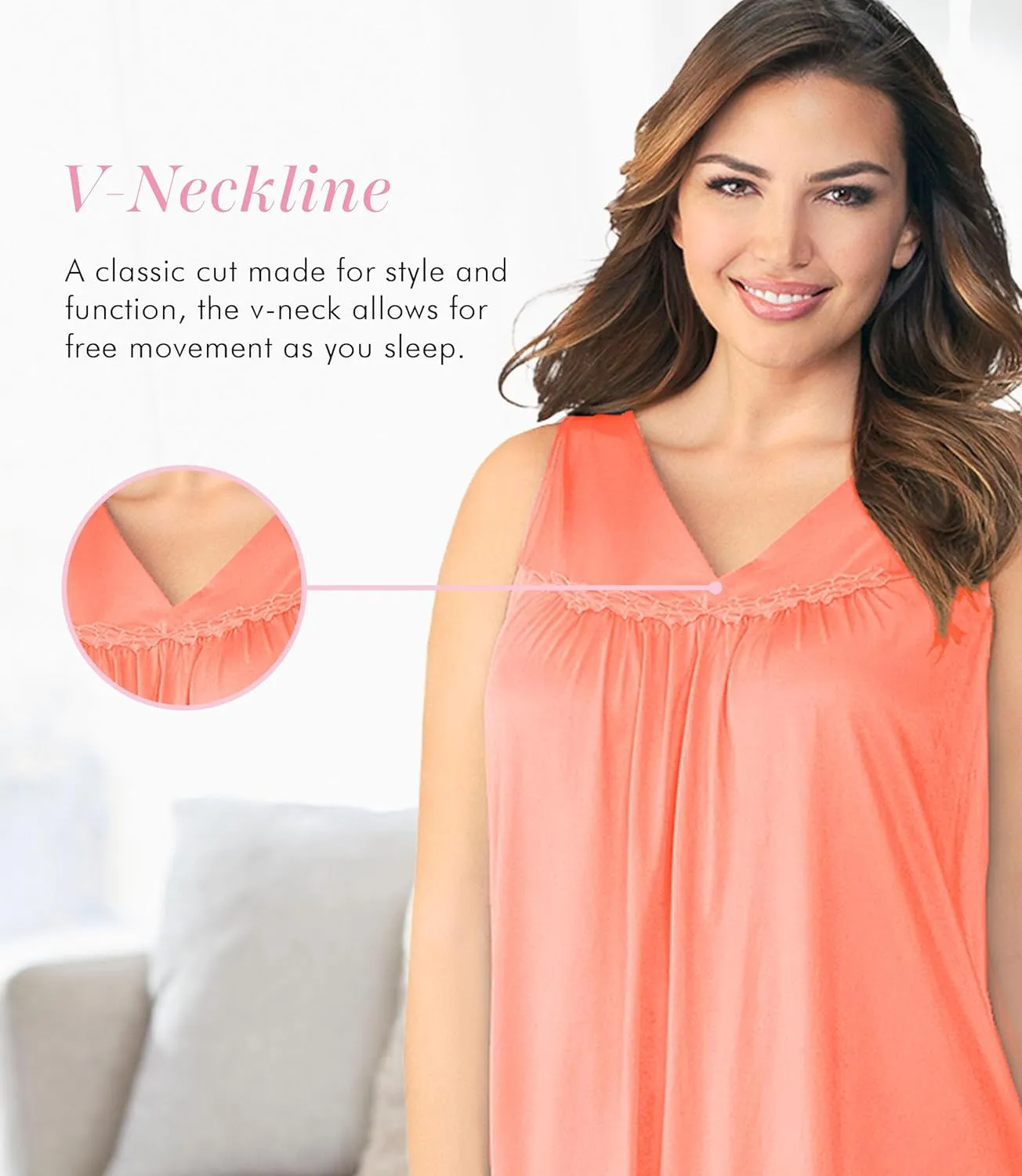 Exquisite Form 30107 Women's Nylon Tricot Sleeveless Short Knee Length Nightgown