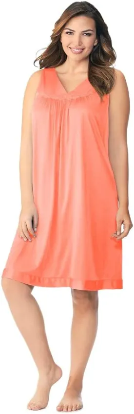 Exquisite Form 30107 Women's Nylon Tricot Sleeveless Short Knee Length Nightgown
