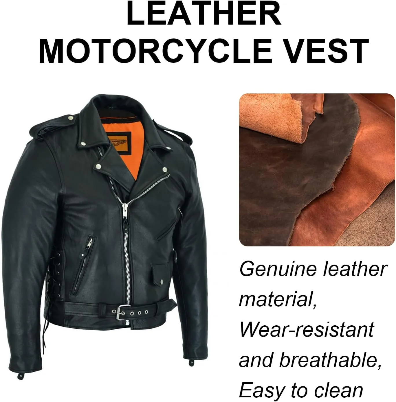 GARGOYLE BELLS Mens Genuine Leather Jacket Motorcycle Racer Jackets Zip-Up Biker Coat for Men with Multiple Pocket