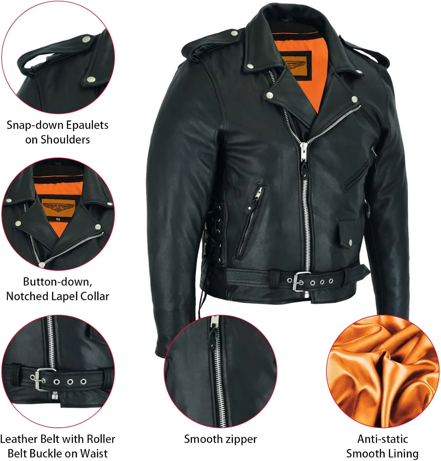 GARGOYLE BELLS Mens Genuine Leather Jacket Motorcycle Racer Jackets Zip-Up Biker Coat for Men with Multiple Pocket