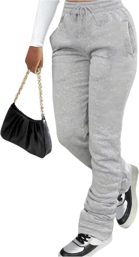 GORGLITTER Women's Stacked Baggy Sweatpants Y2K Drawstring Waist Flared Jogger Pants