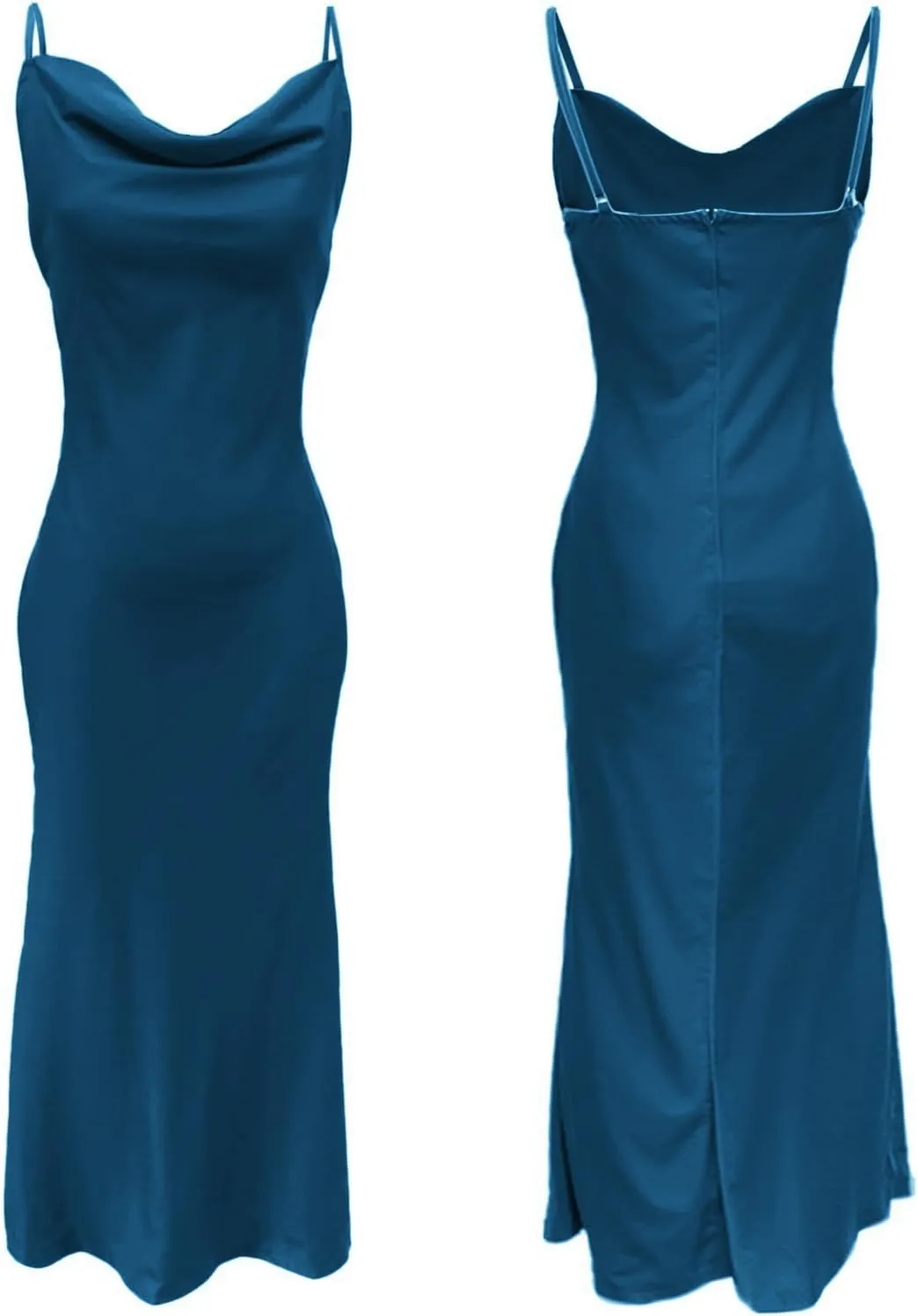 HAVUITYY Summer Satin Spaghetti Strap Backless Maxi Dresses for Women 2025 Elegant Tie Low Back Ruched Sexy Cocktail Dress