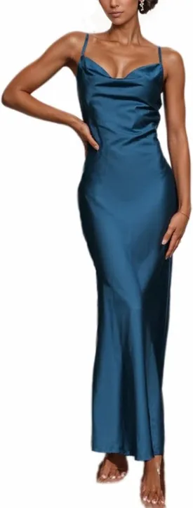 HAVUITYY Summer Satin Spaghetti Strap Backless Maxi Dresses for Women 2025 Elegant Tie Low Back Ruched Sexy Cocktail Dress