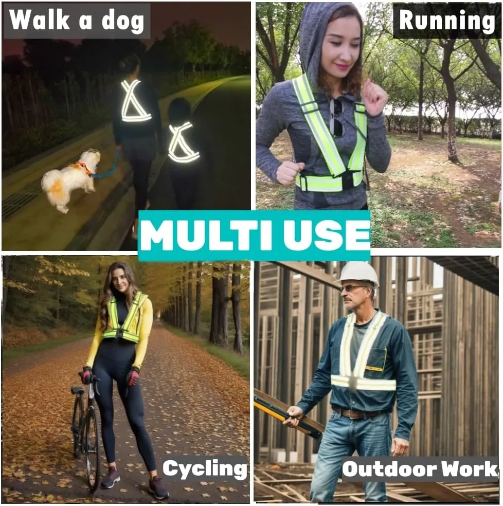 High Visibility straps |Safety Vest |Adjustable & Elastic | Reflective Running Gear for Jogging,Walking,Cycling,Construction Workers,Motorcycle,Men,Women (XXL)