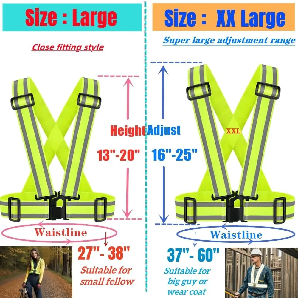 High Visibility straps |Safety Vest |Adjustable & Elastic | Reflective Running Gear for Jogging,Walking,Cycling,Construction Workers,Motorcycle,Men,Women (XXL)