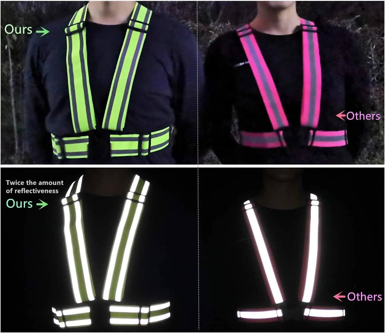 High Visibility straps |Safety Vest |Adjustable & Elastic | Reflective Running Gear for Jogging,Walking,Cycling,Construction Workers,Motorcycle,Men,Women (XXL)