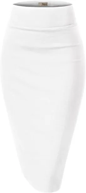 Hybrid & Company Women's Premium Nylon Ponte Stretch High Waist Pencil Suit Skirt Below Knee