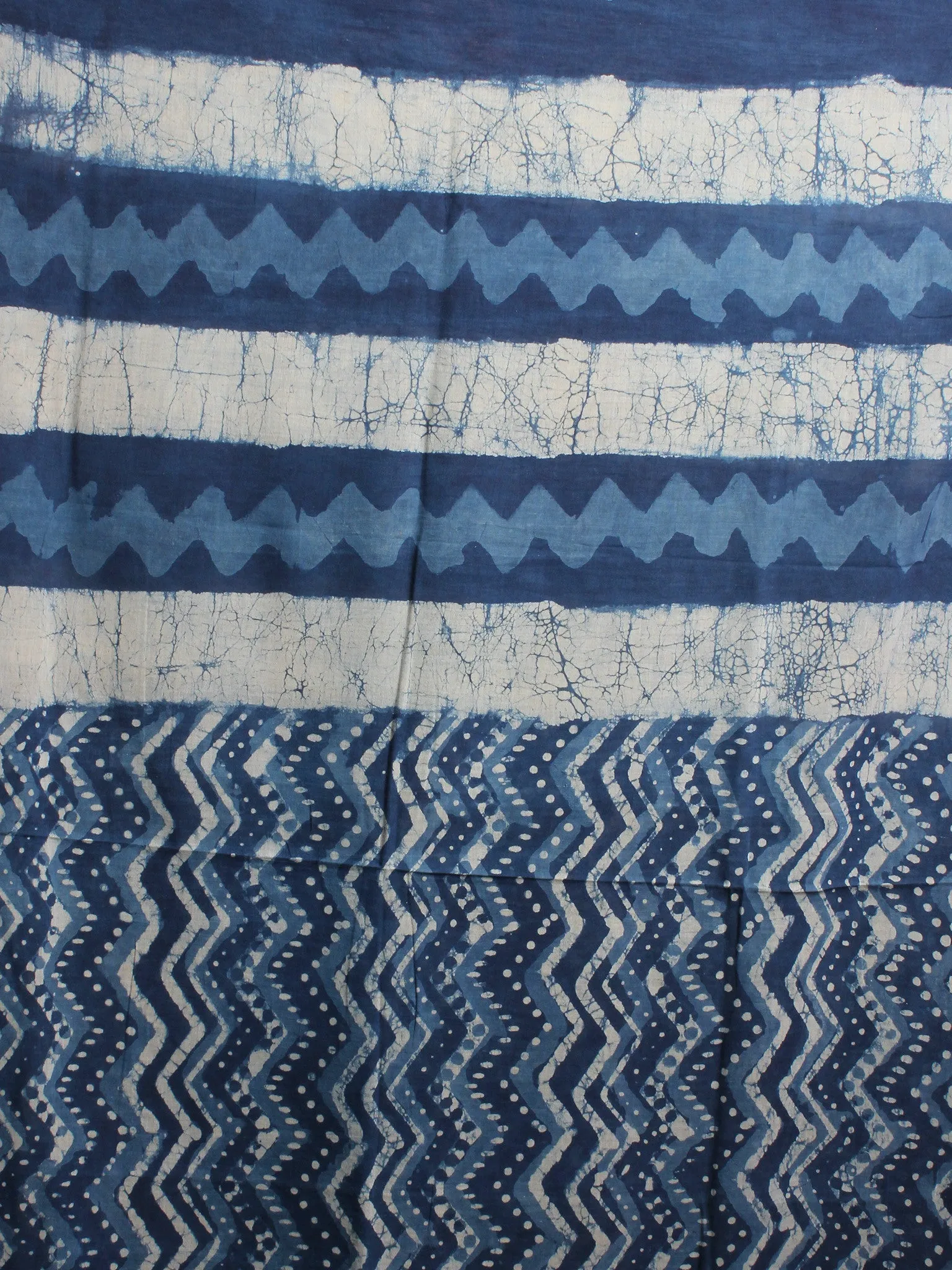 Indigo White Laharia Cotton Mul Hand Block Printed Dupatta - D0417068