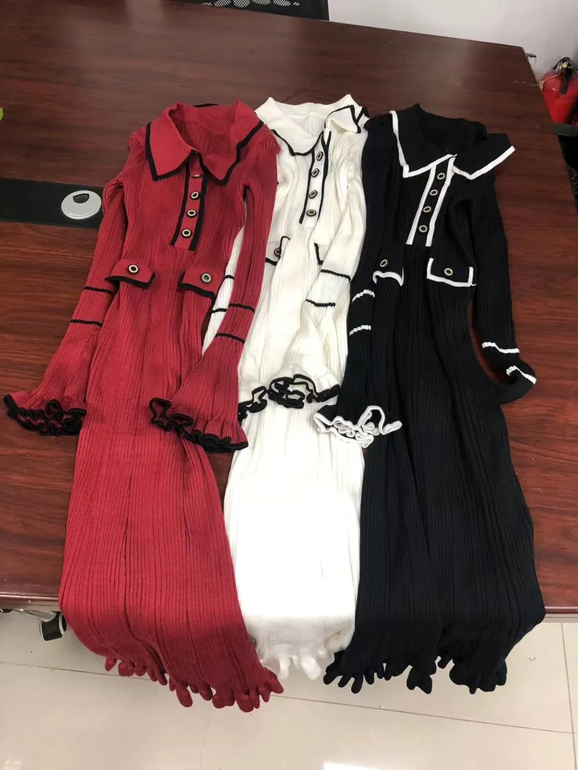 LAJIOJIO Sexy Long Sleeve Knit Sweater Dress, Winter Button V Neck Pleated Long Dresses for Women 2025
