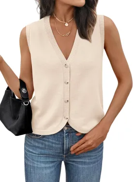 LILLUSORY Womens Vest Tops Knit Sleeveless Sweaters Button Down V Neck Casual Clothes Trendy Summer Outfits 2025