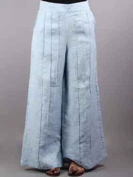 Linen light blue Elasticated Waist Pleated Cotton Palazzo - P1117086