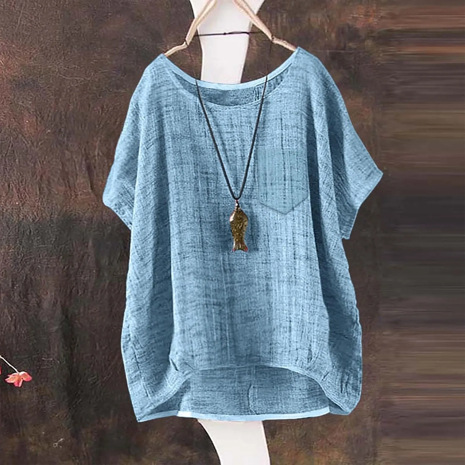 Linen Shirts for Women Summer 2025 Trendy Plus Size Crewneck Short Sleeve Cute Tops Casual Loose Fit Comfy Blouses