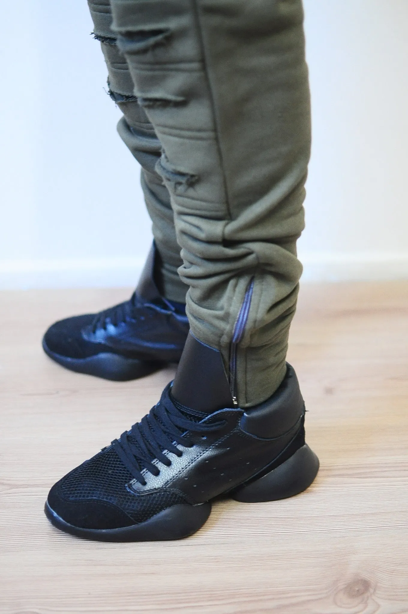 Low Crotch Cotton Distressed Knee Pants for Men Slim-Fit Essential Trouser Jogger-BB221