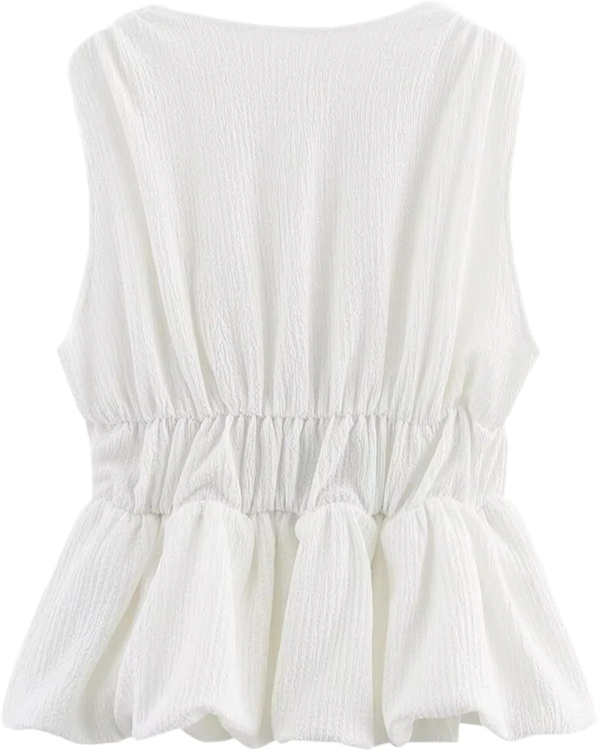Lumister Womens Vest Top Bow V Neck Sleeveless Blouse Pleated Ruffle Peplum Babydoll Tops Tank Summer Shirt