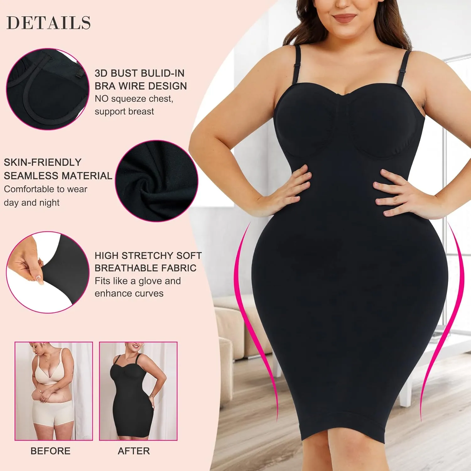 Nebility Womens' Slips Under Dresses Strapless Tummy Control Body Shaper