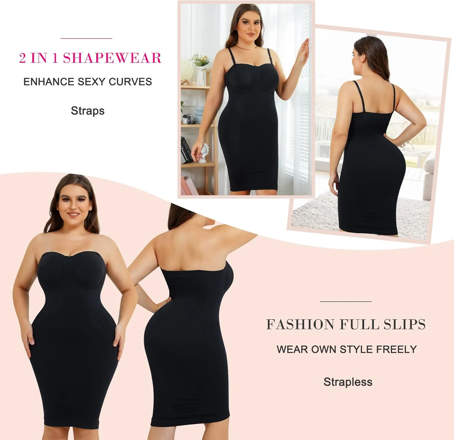 Nebility Womens' Slips Under Dresses Strapless Tummy Control Body Shaper