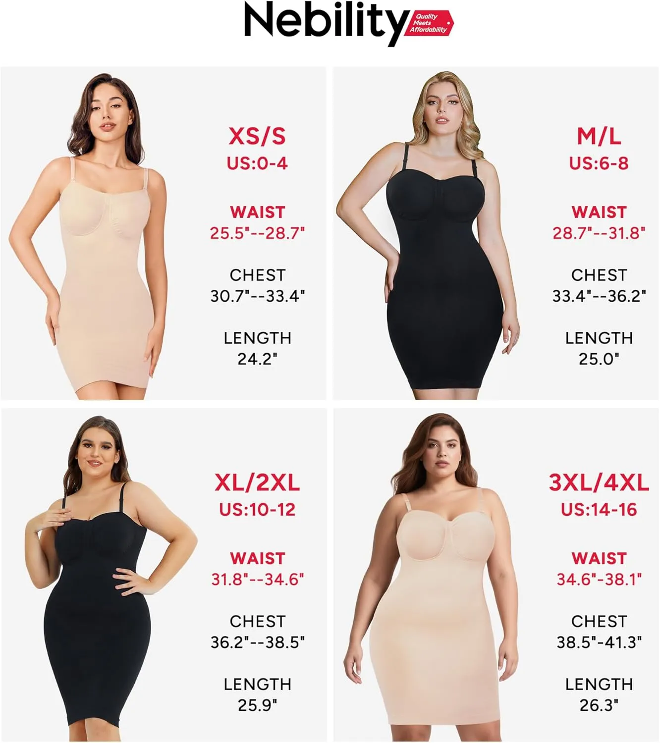 Nebility Womens' Slips Under Dresses Strapless Tummy Control Body Shaper