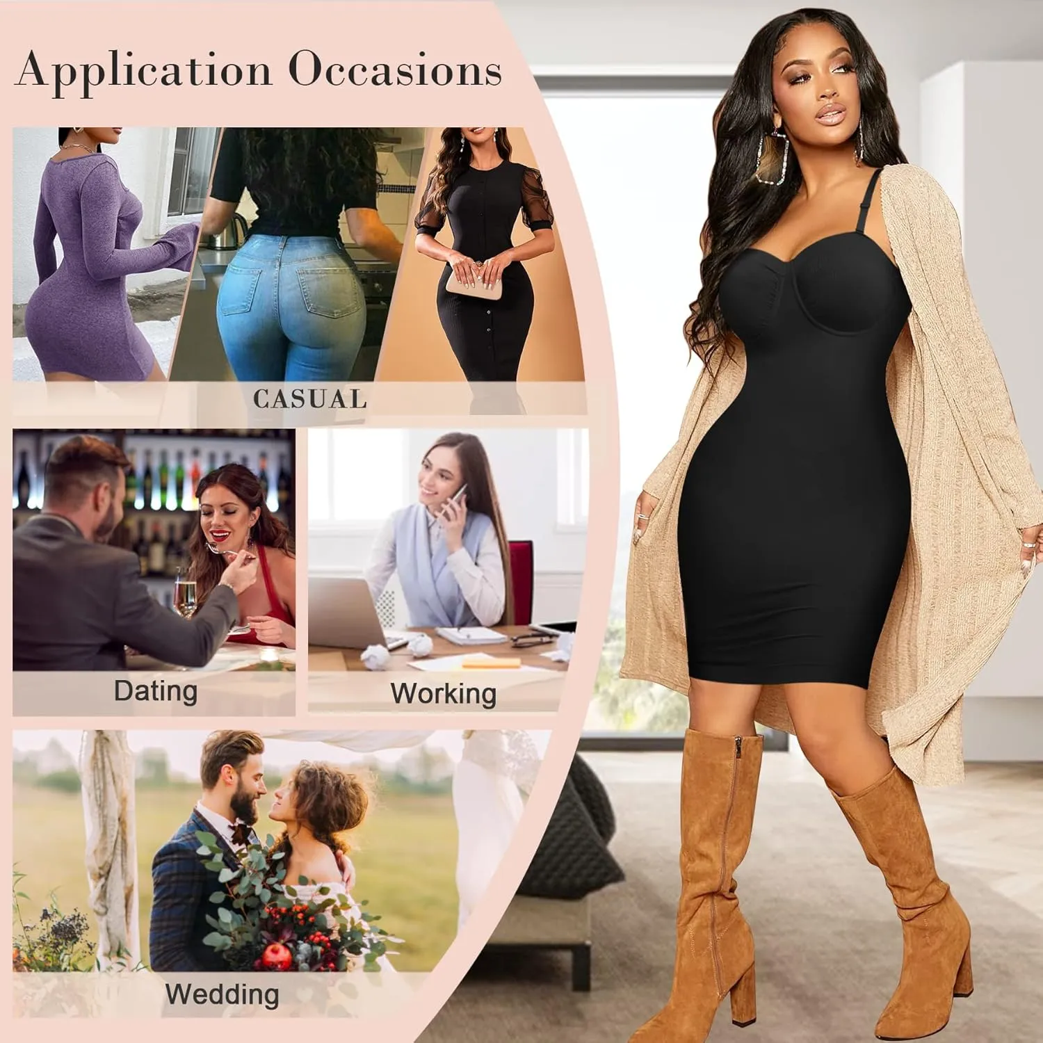 Nebility Womens' Slips Under Dresses Strapless Tummy Control Body Shaper