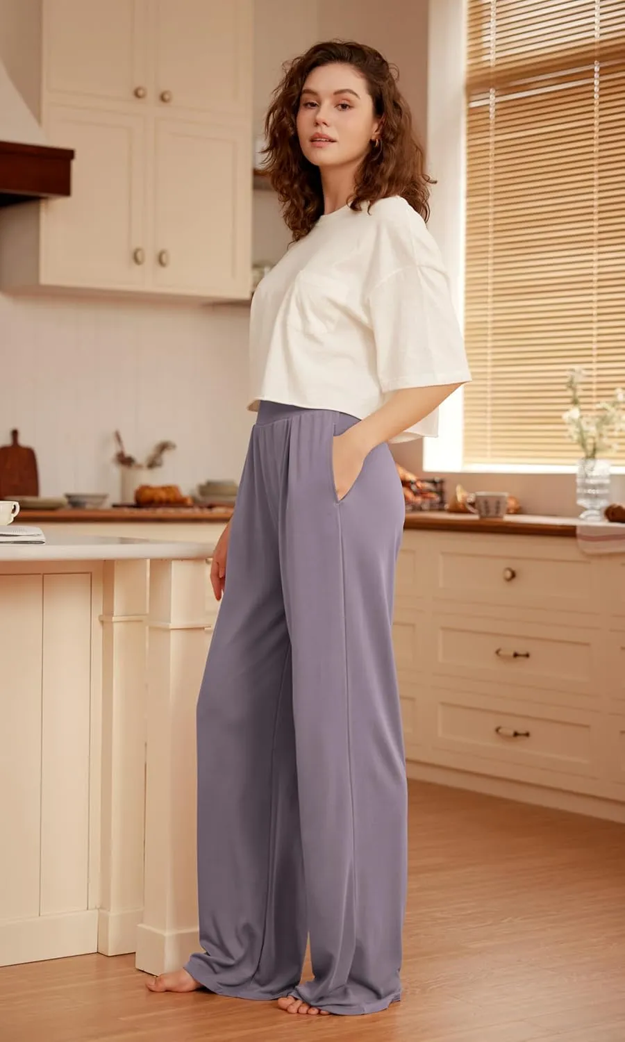 ODODOS Drapey Soft Wide Leg Pants for Women High Waist Casual Relaxed Lounge Pants with Pockets-29 Inseam