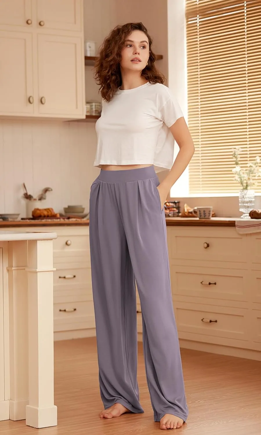 ODODOS Drapey Soft Wide Leg Pants for Women High Waist Casual Relaxed Lounge Pants with Pockets-29 Inseam
