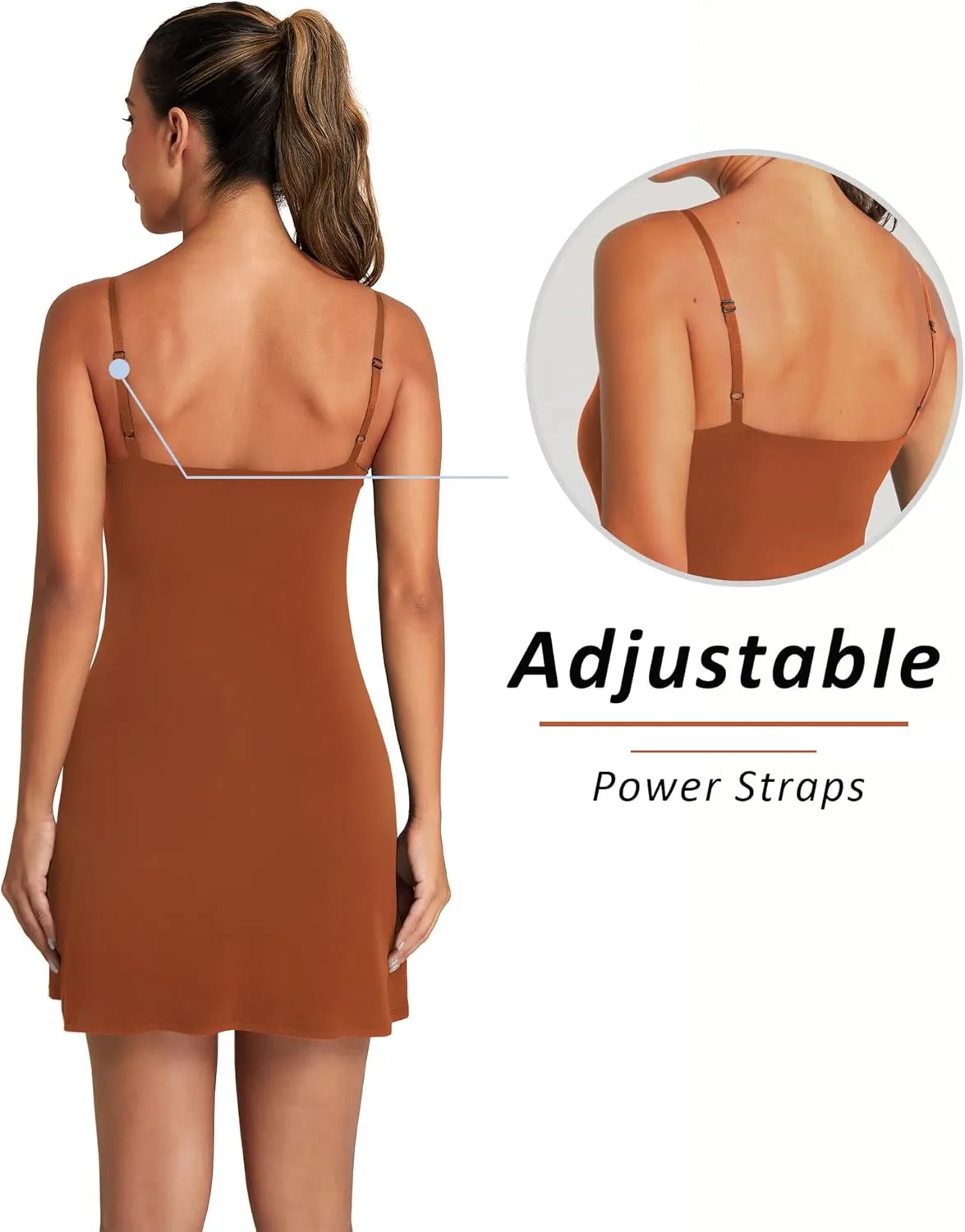 OVRUNS Women's Tennis Dress Built-in Bra & Shorts Exercise Workout Golf Athletic Dress with Pockets