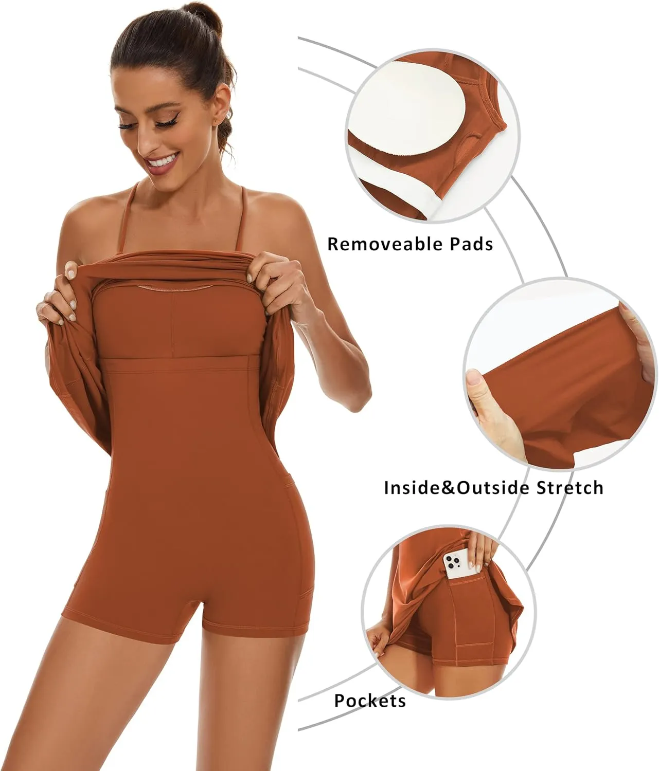 OVRUNS Women's Tennis Dress Built-in Bra & Shorts Exercise Workout Golf Athletic Dress with Pockets