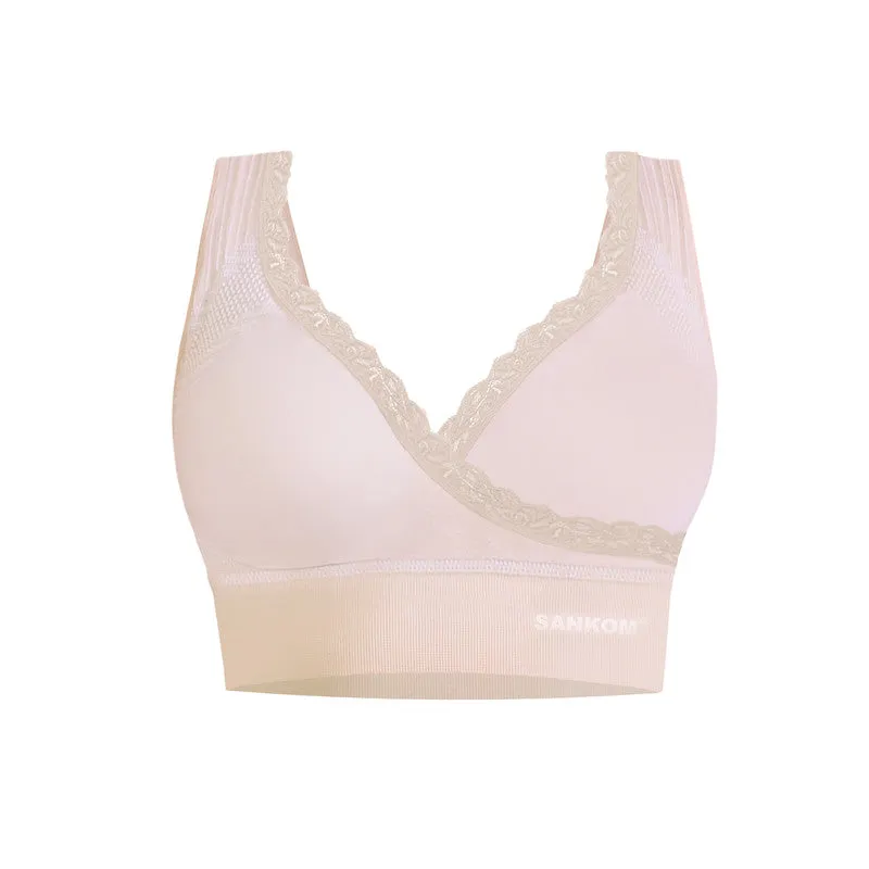 Sankom - Patent Premium Bra With Lace, Beige