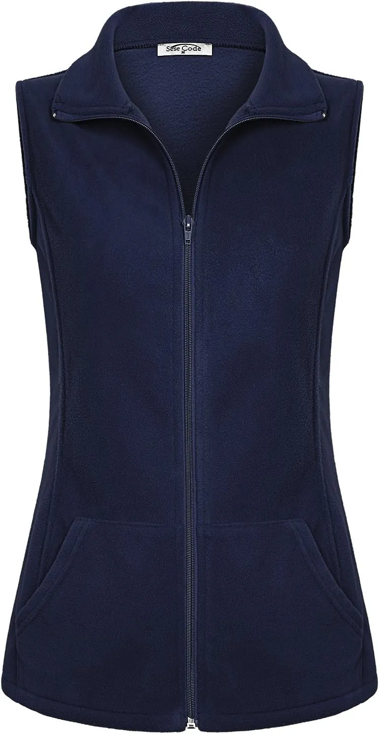SeSe Code Women's Casual Zip Up Front Lightweight Fleece Vest with Pockets