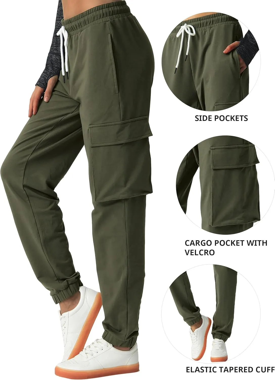 SPECIALMAGIC Women's Cargo Sweatpants Cotton Athletic Joggers 4 Pockets Sporty Pants