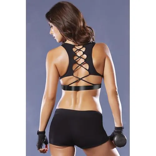 Strike Corsetry Back Microfiber Sports Bra - Medium - Black