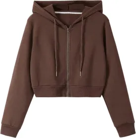 SweatyRocks Women's Long Sleeve Drawstring Full Zip Hooded Jacket Crop Sweatshirt