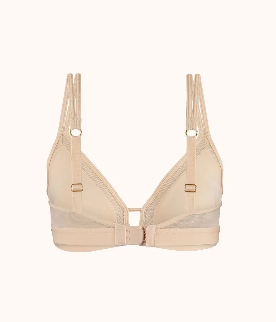 The Mesh Trim Padded Bra: Toasted Almond