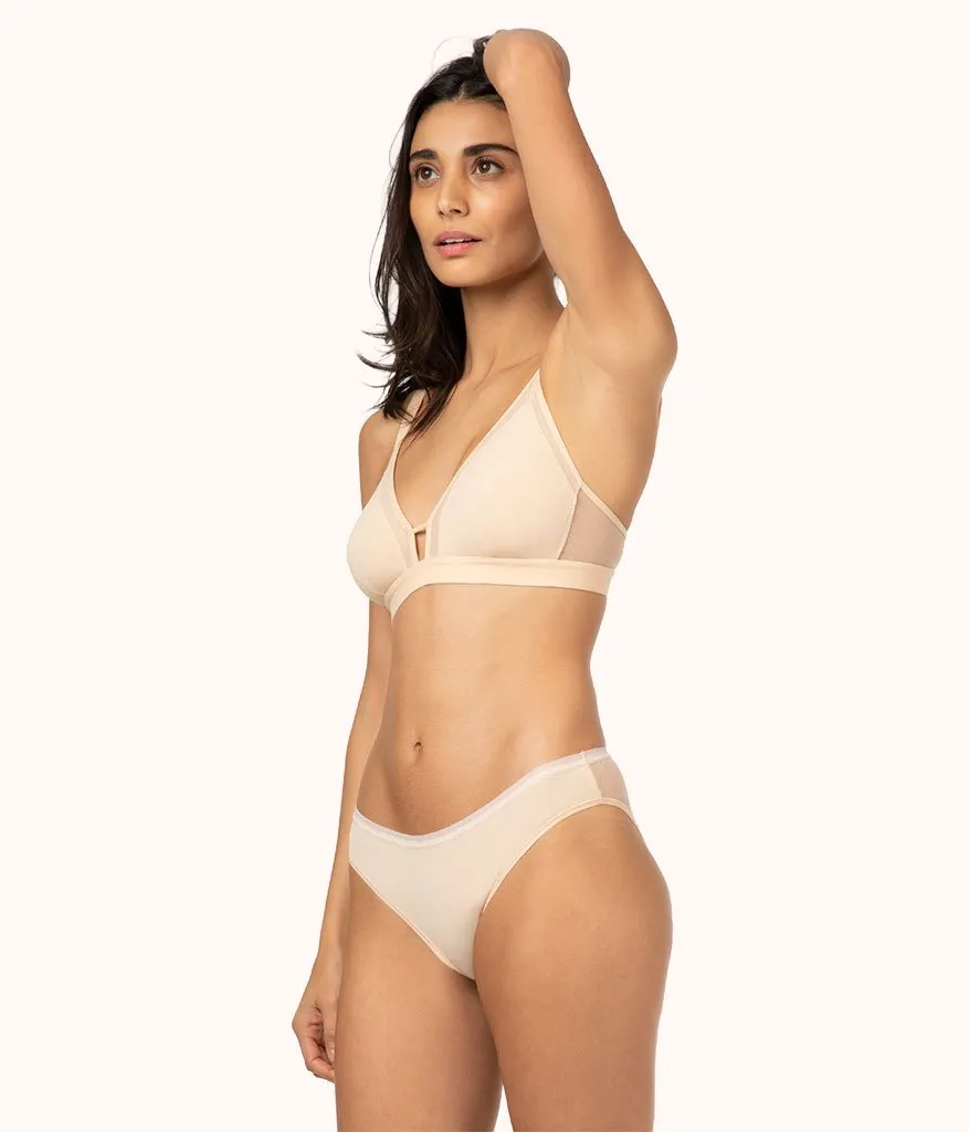 The Mesh Trim Padded Bra: Toasted Almond